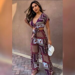 Maroon Printed Pant Set